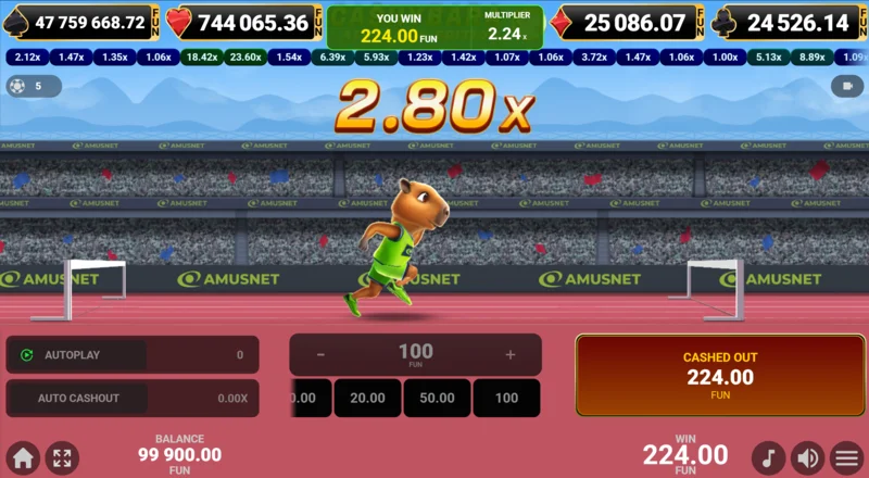 Cashybara Athletics Edition – edukas cashout ja võidu krediteerimine